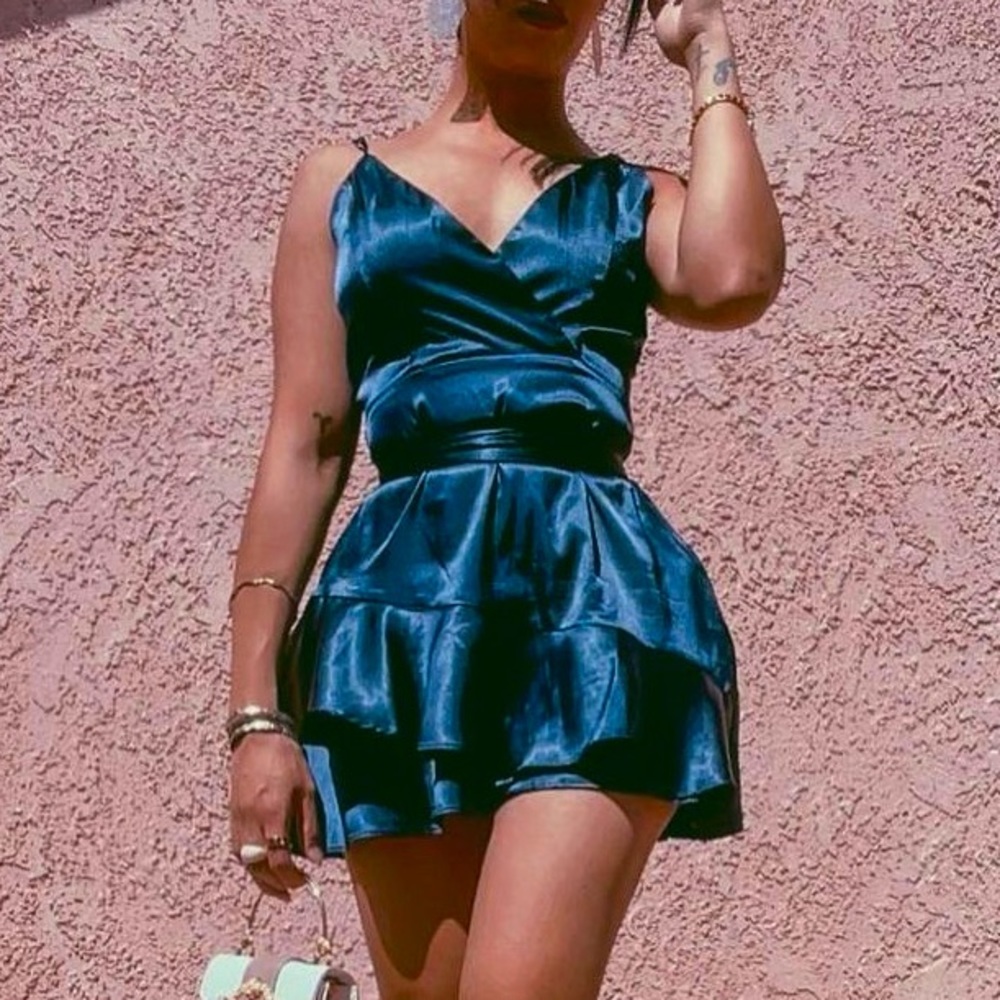 Navy blue spaghetti strap romper